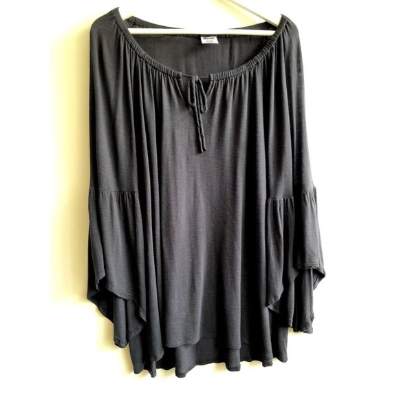 Wrangler Boho Casual Cowgirl Gothic Flared Sleeve Sz Large Lightweight Top Black - Picture 4 of 8
